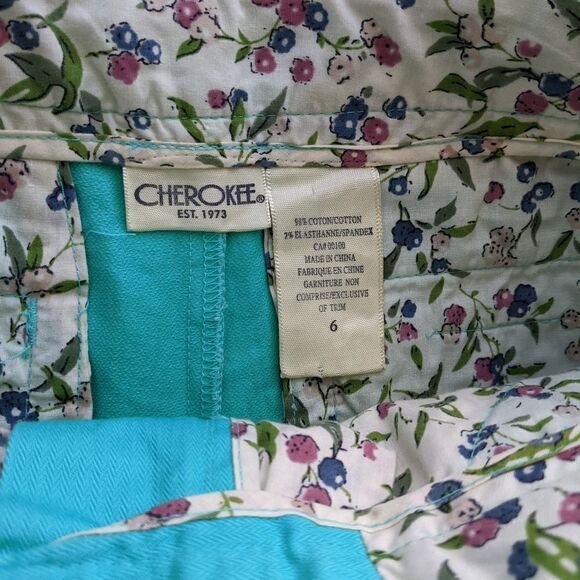 VINTAGE CHEROKEE Green cotton jeans shorts revorked @L1 - Picture 7 of 8